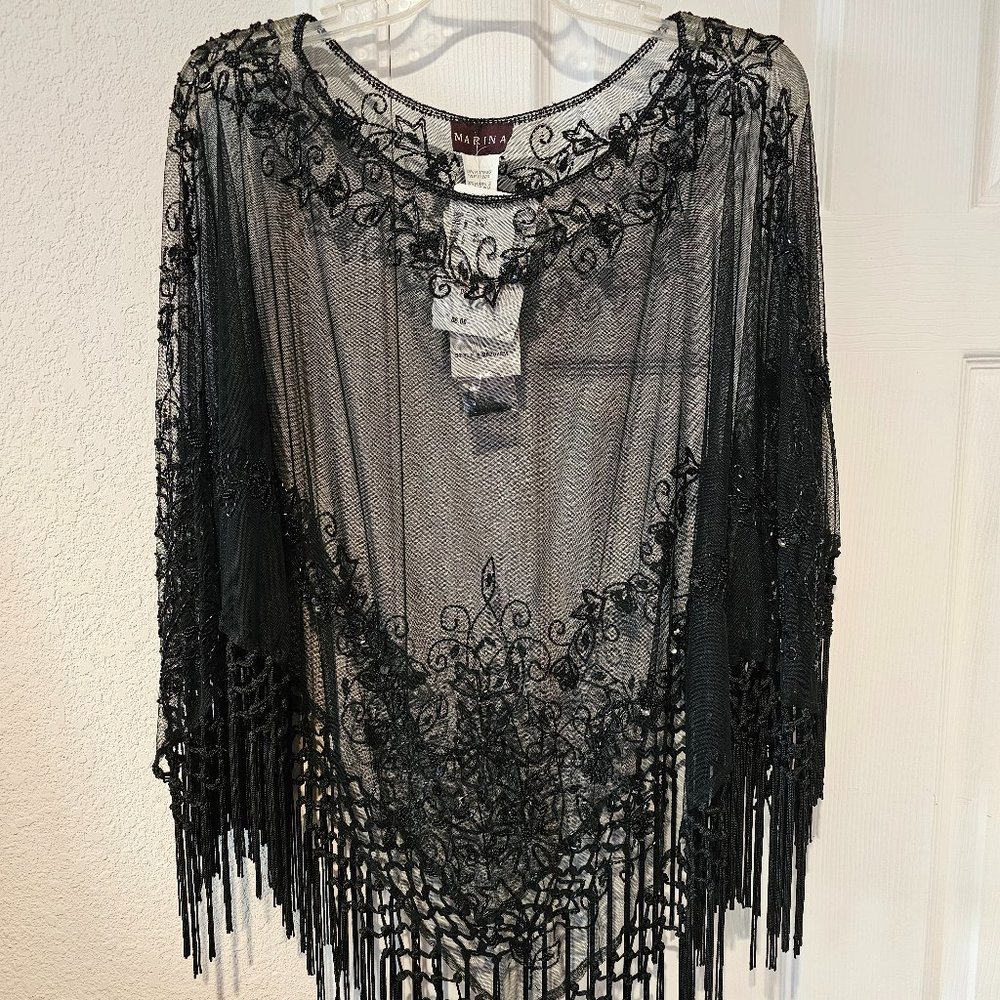 Macy's Black sheer beaded poncho OS